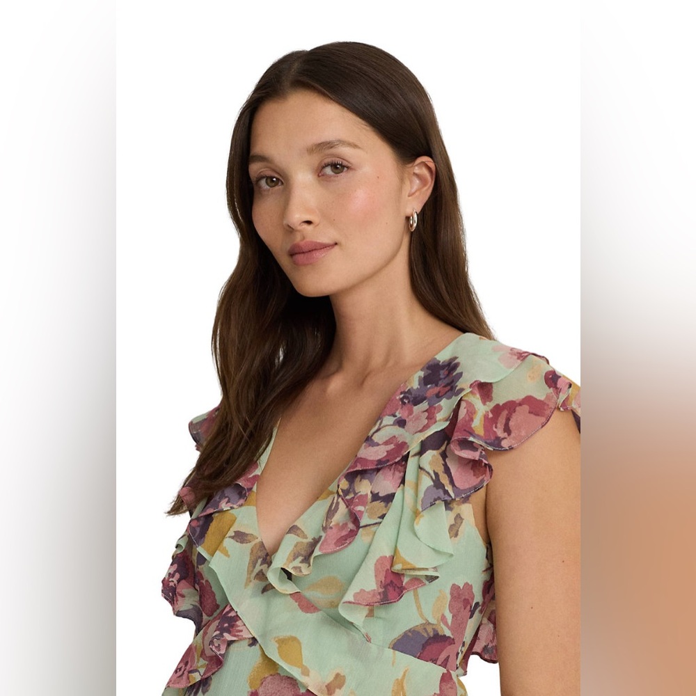 Lauren Ralph Lauren Mint Floral Ruffle Midi Dress NWT Size 10 Wedding Graduation - Picture 4 of 12